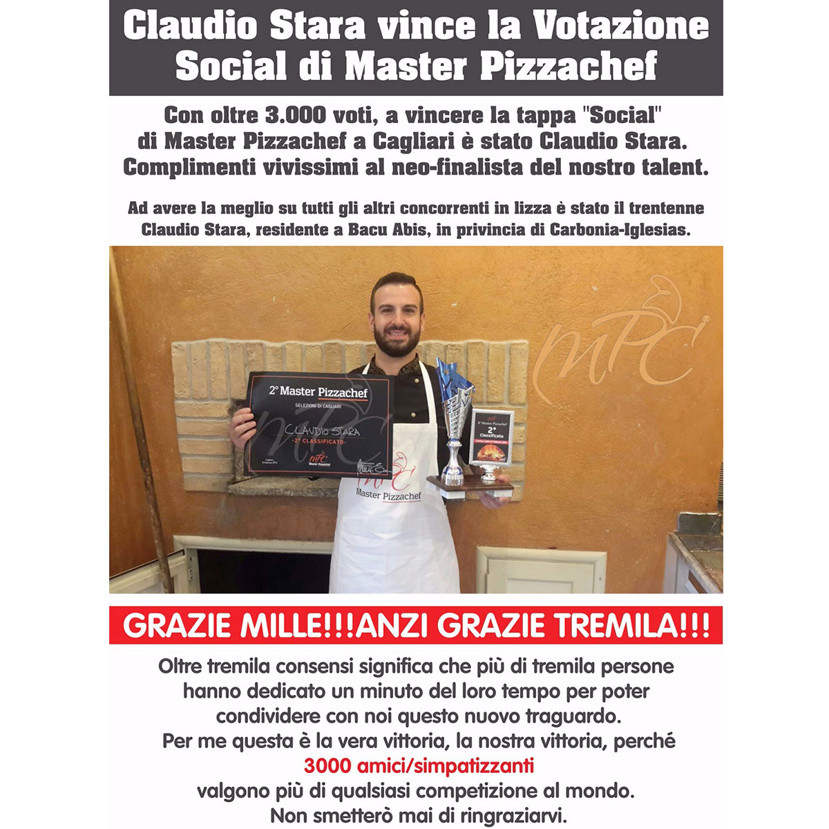Claudio Stara Finalista Master Pizzachef su L'Unione Sarda