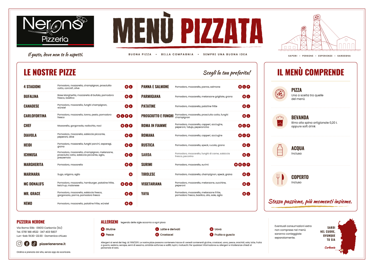Il Menù Pizzata della Pizzeria Nerone: pizze, bevande e cosa comprende